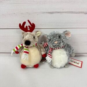 Douglas Plush Reindeer Mouse‎ Christmas Holiday Duo Set Scarf Plush